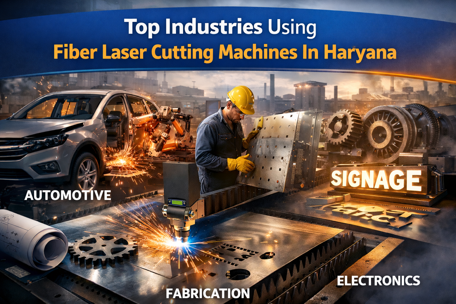 Fiber laser cutting machine in operation