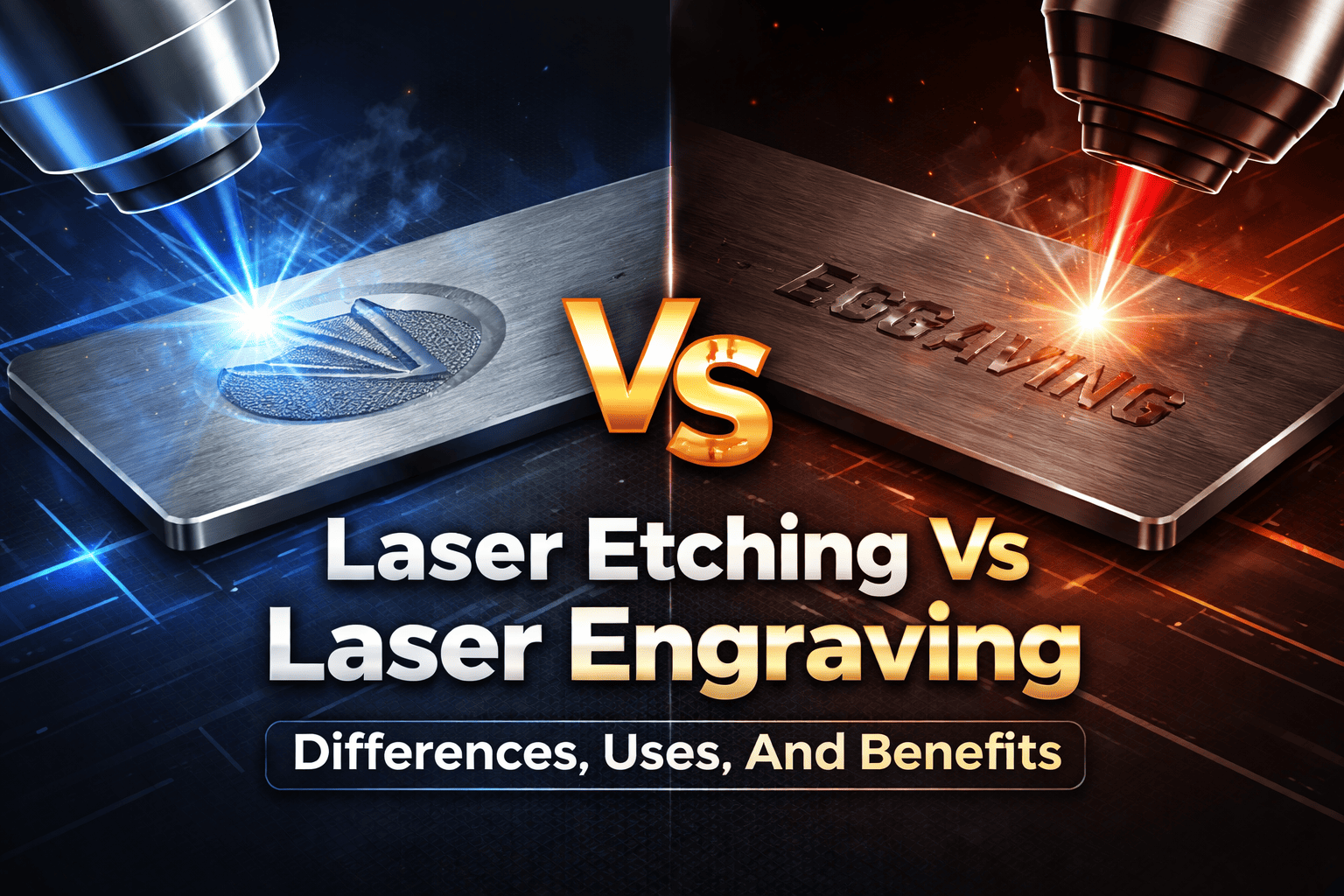 Laser etching and engraving comparison on metal surface