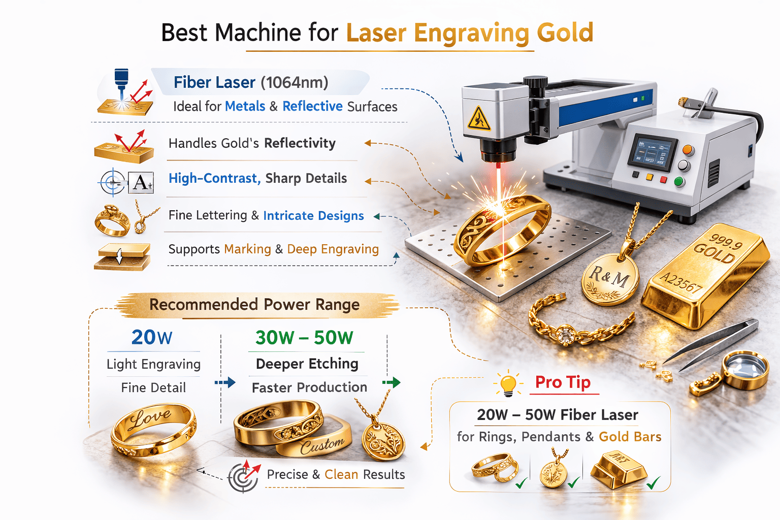 Fiber laser machine engraving gold jewelry