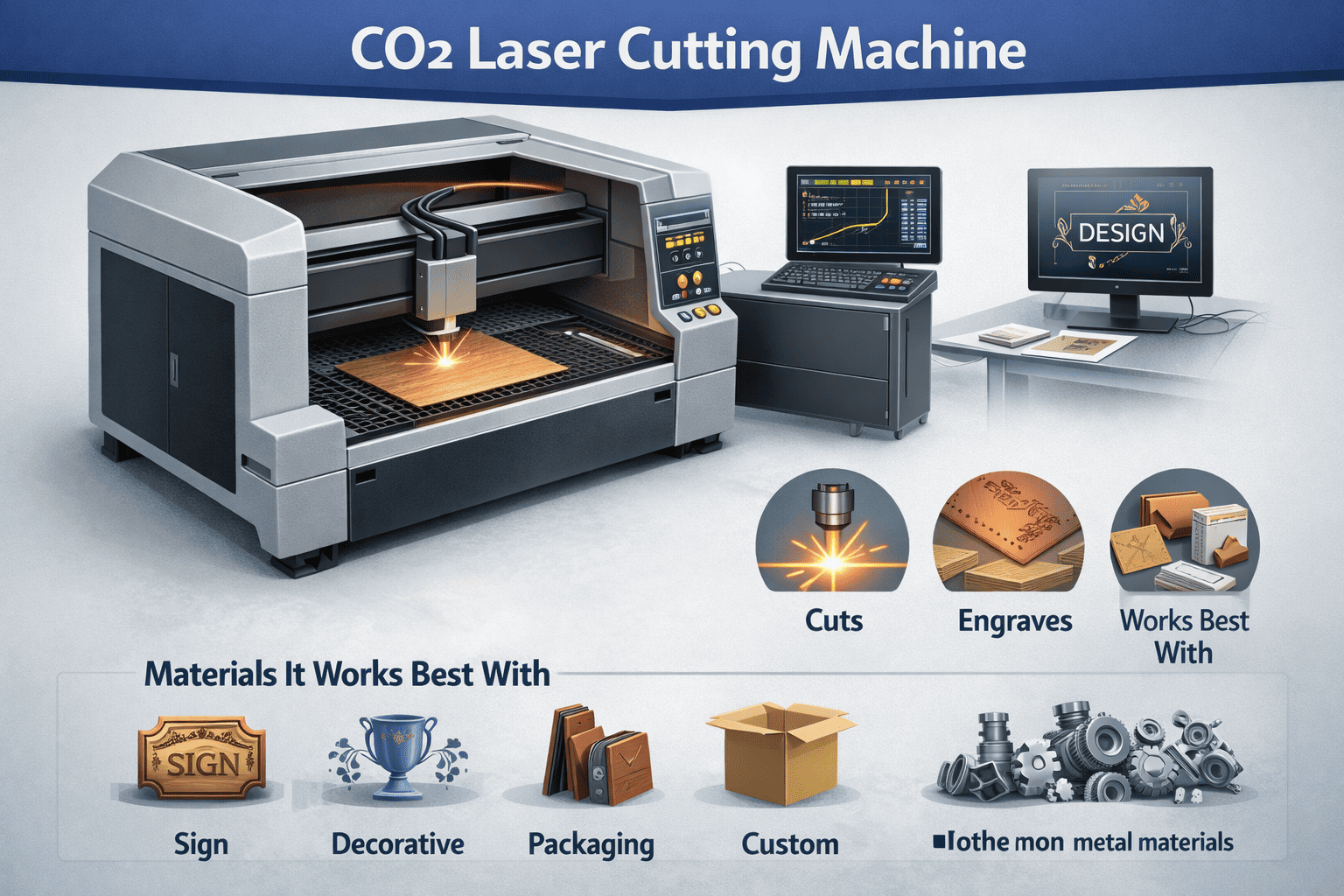 CO2 laser cutting machine engraving or cutting non-metal material like acrylic or wood